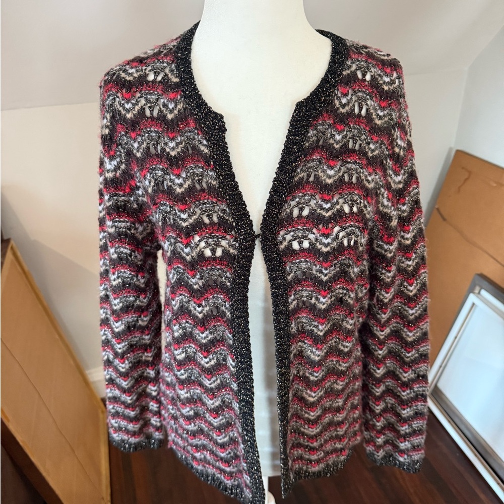 Gerard Darel Black and Red Patterned Cardigan